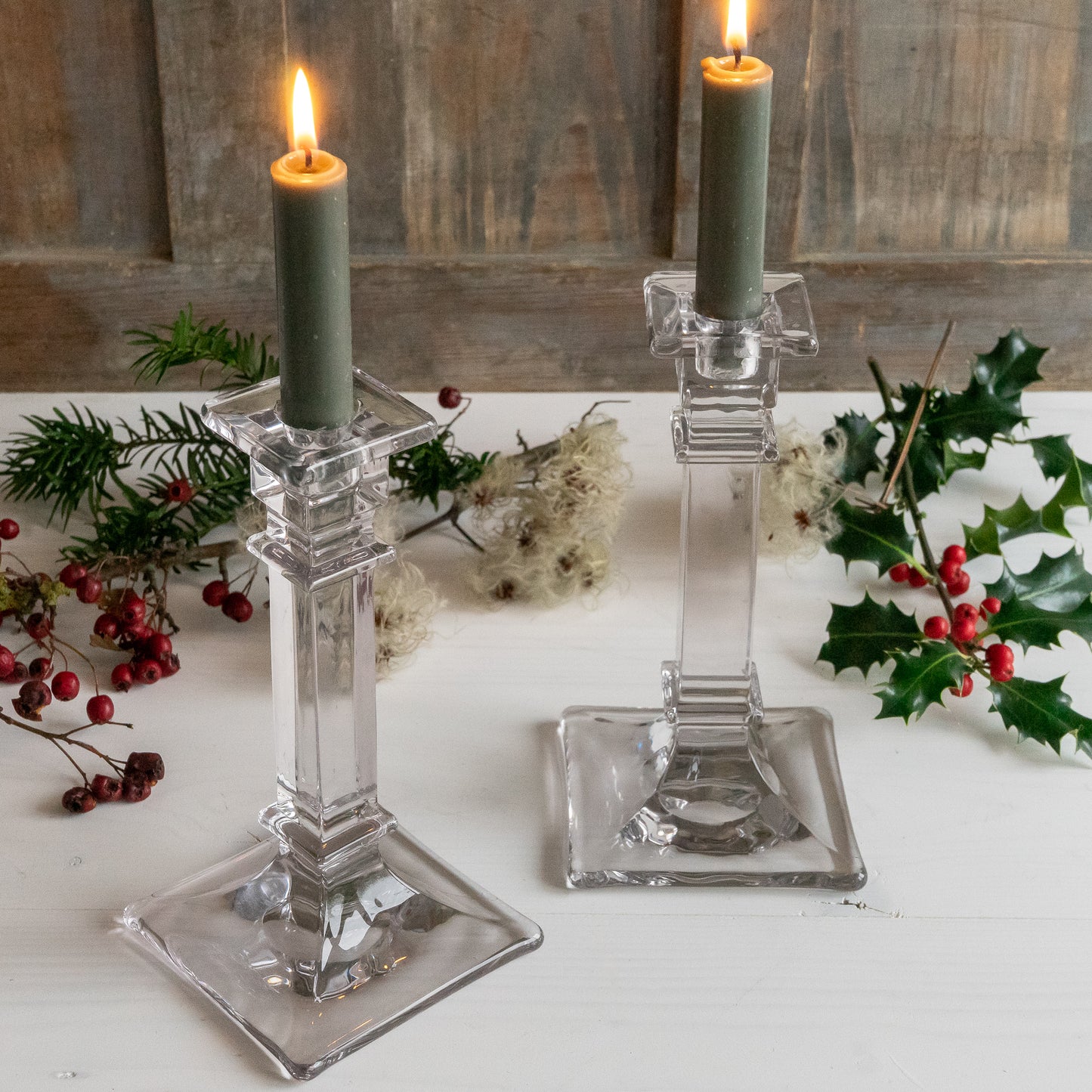 Pair of Tall Glass Candlesticks