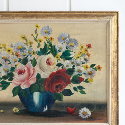 Pretty Framed Floral Oil Painting