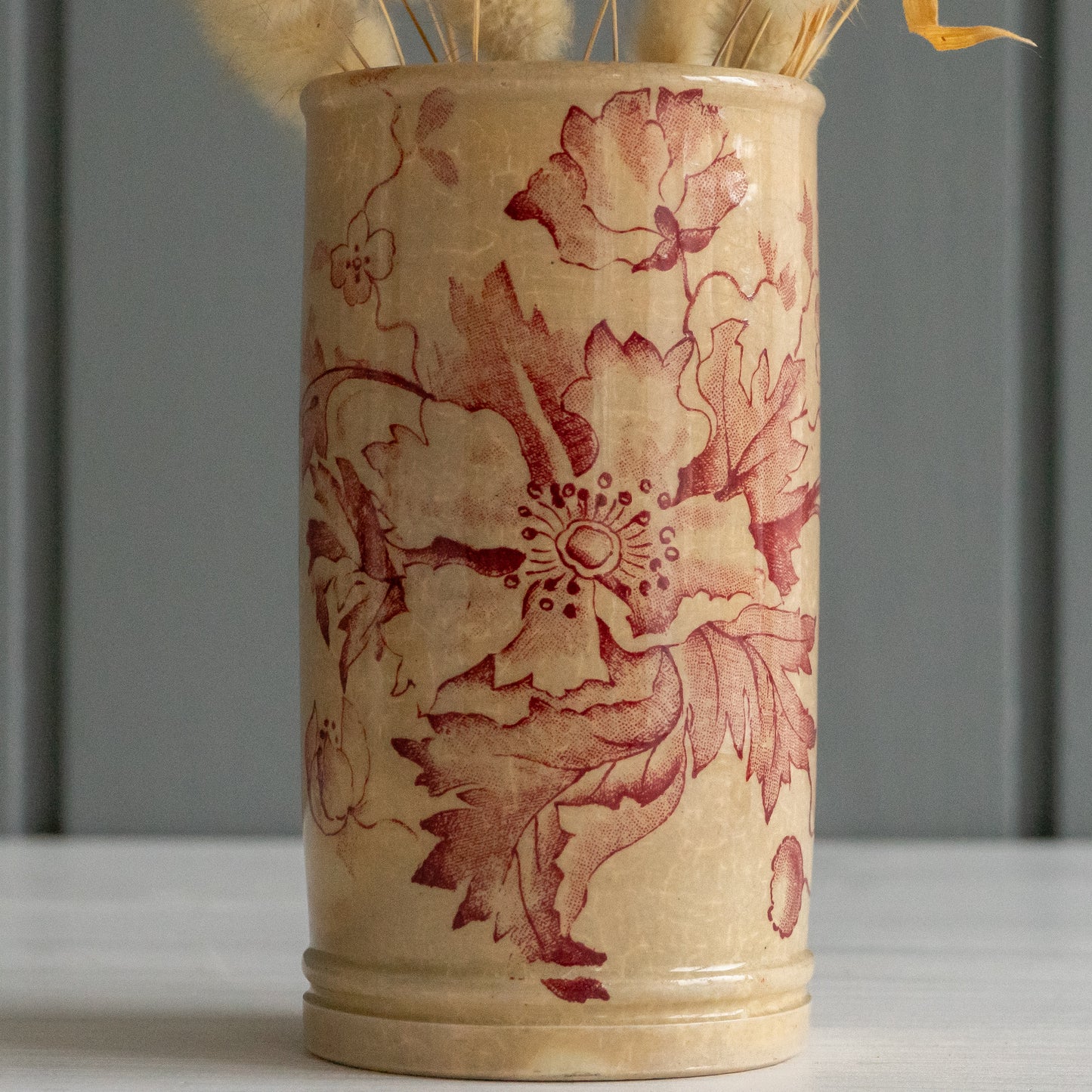 Pretty Pink Floral Transferware Pot