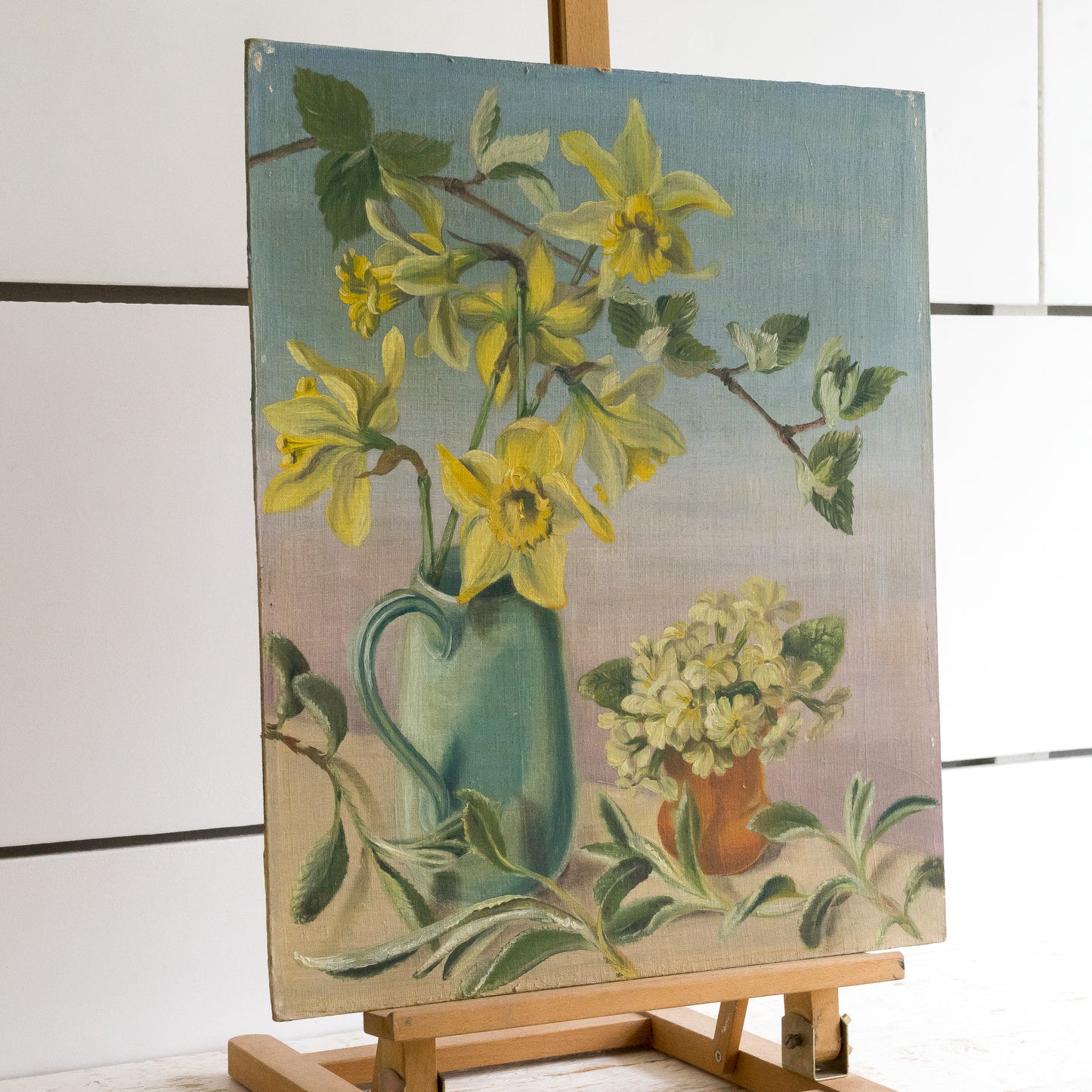 Primrose and Daffodil Oil on Board Painting