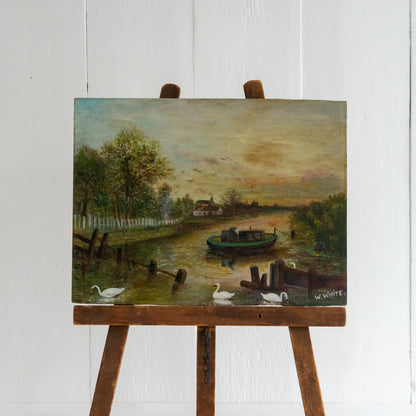 River scene Oil on Board Painting