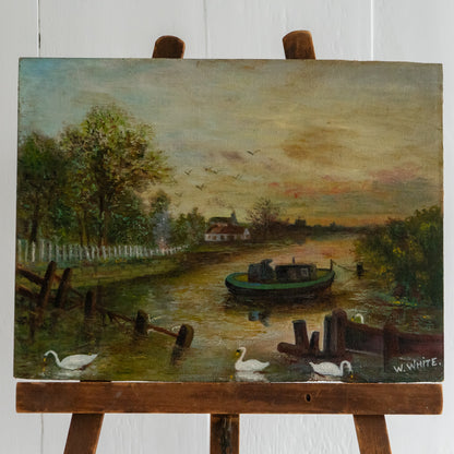 River scene Oil on Board Painting