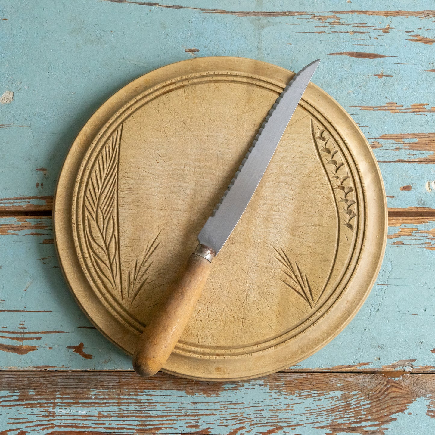 Rustic Bread Board Carved with Wheat