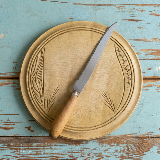 Rustic Bread Board Carved with Wheat