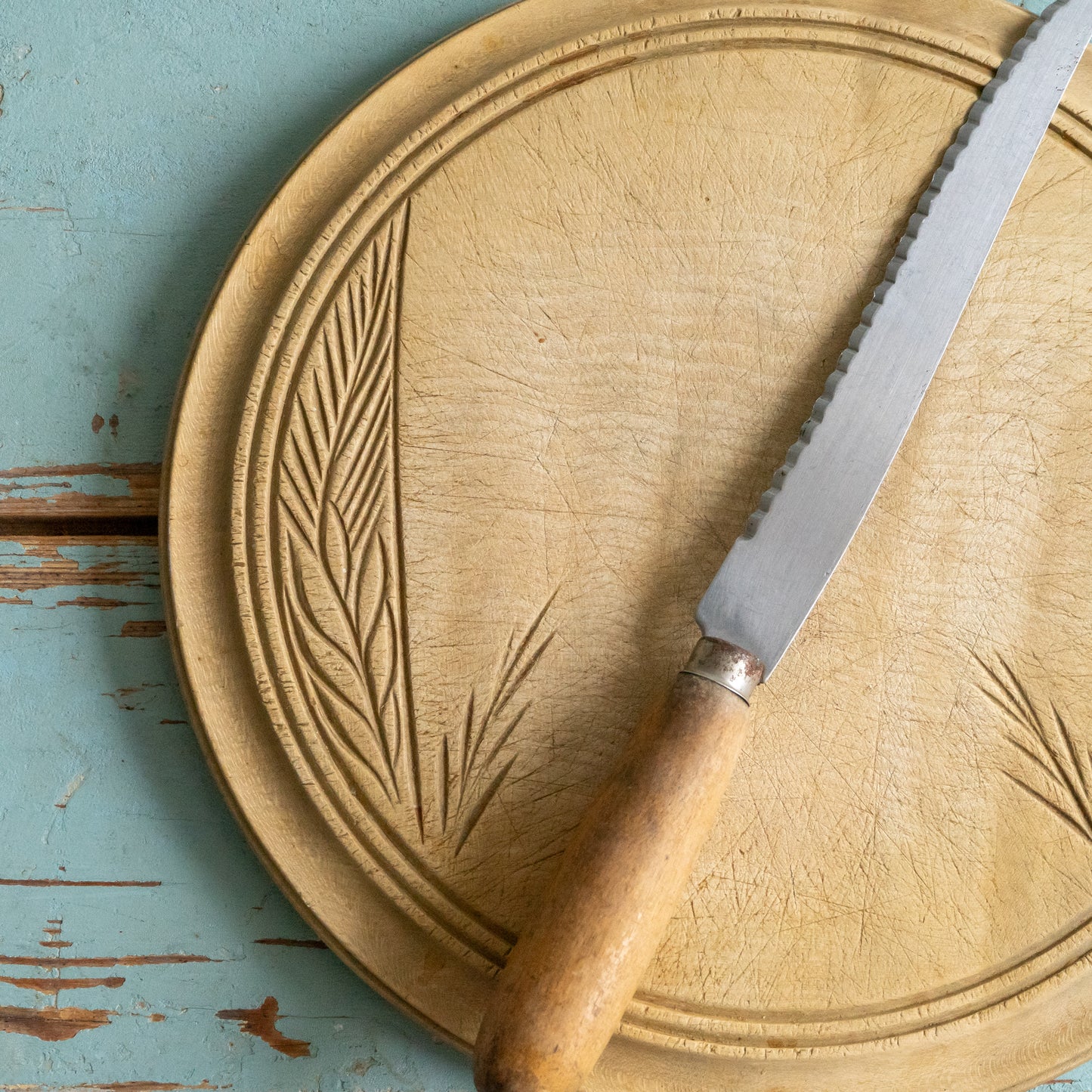 Rustic Bread Board Carved with Wheat