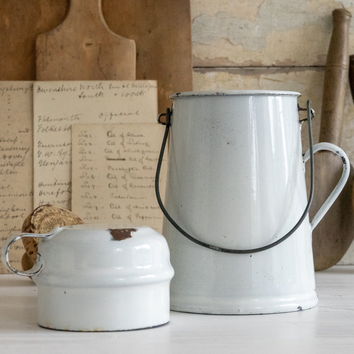 Rustic French Enamel Milk Pail