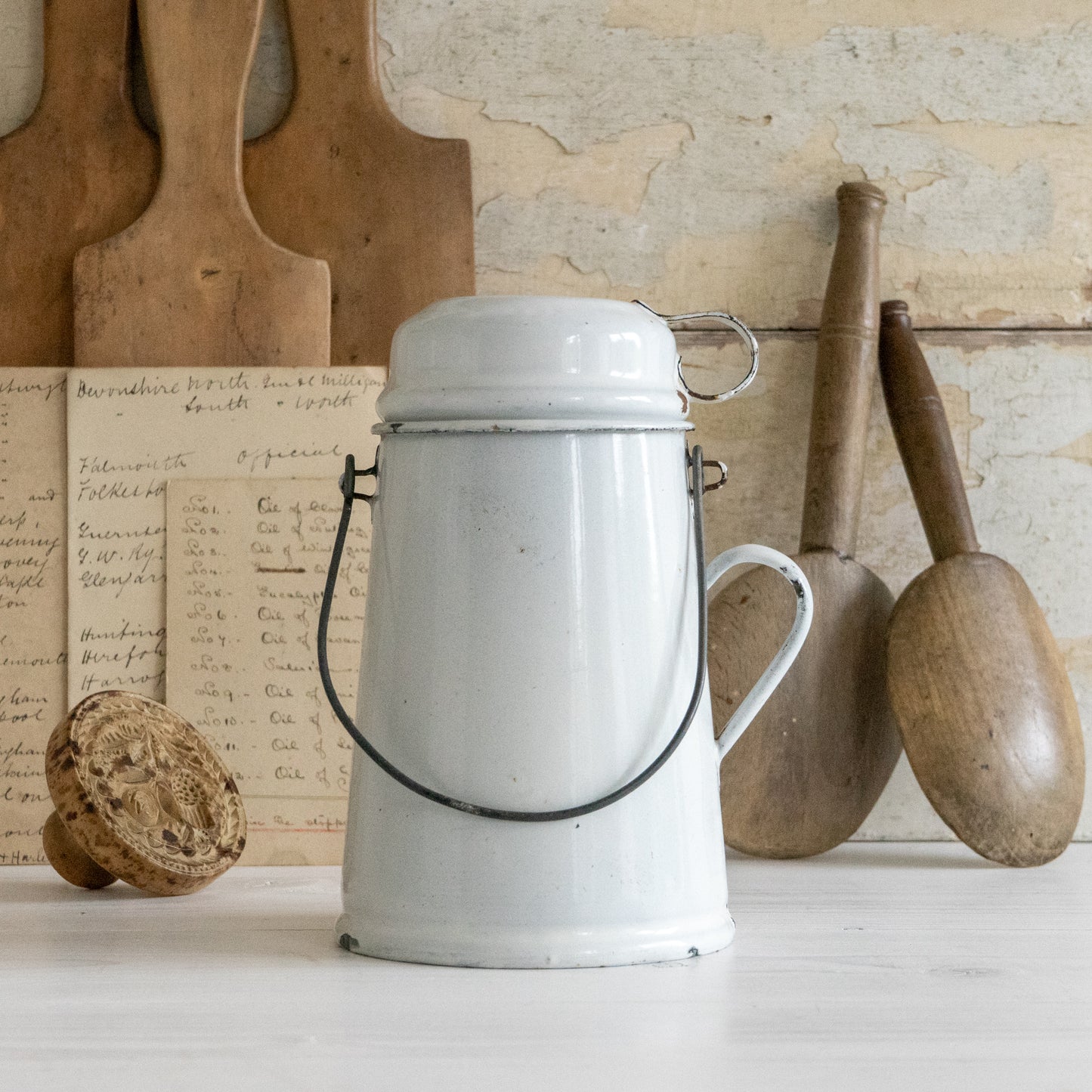 Rustic French Enamel Milk Pail