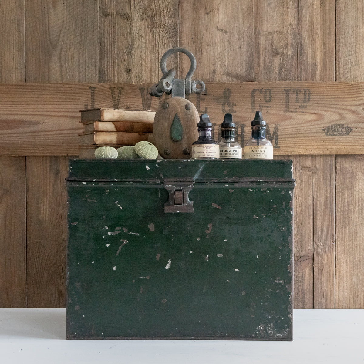 Rustic Green Painted Deed Box