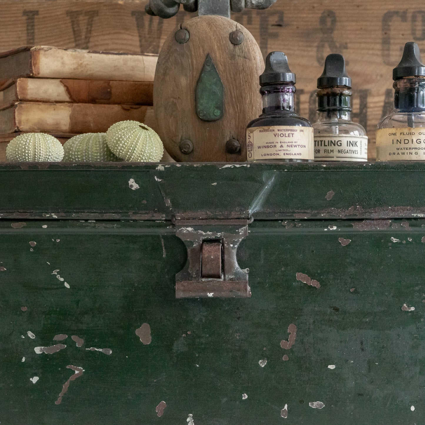 Rustic Green Painted Deed Box
