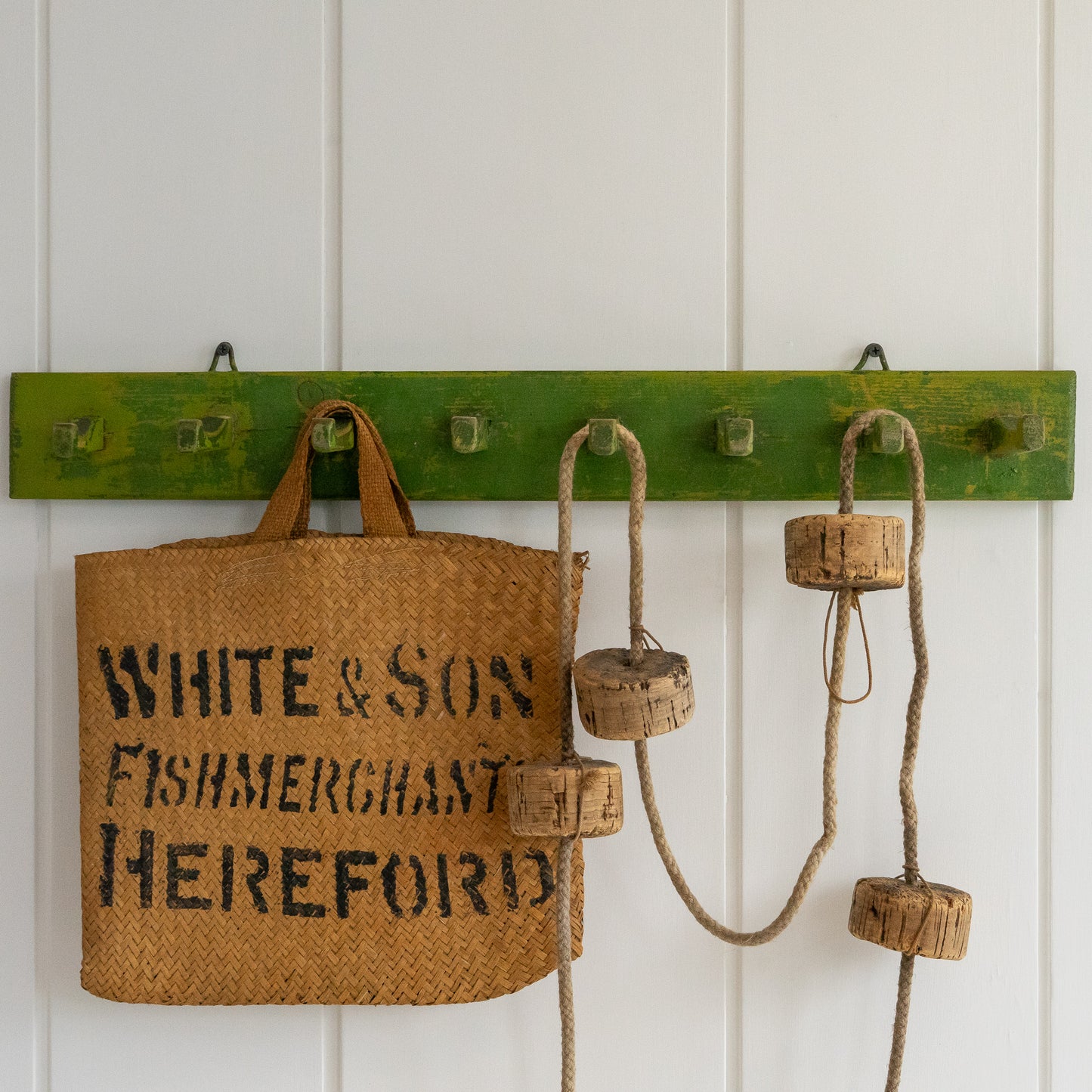 Rustic Green Painted Wooden Coat Hooks #2