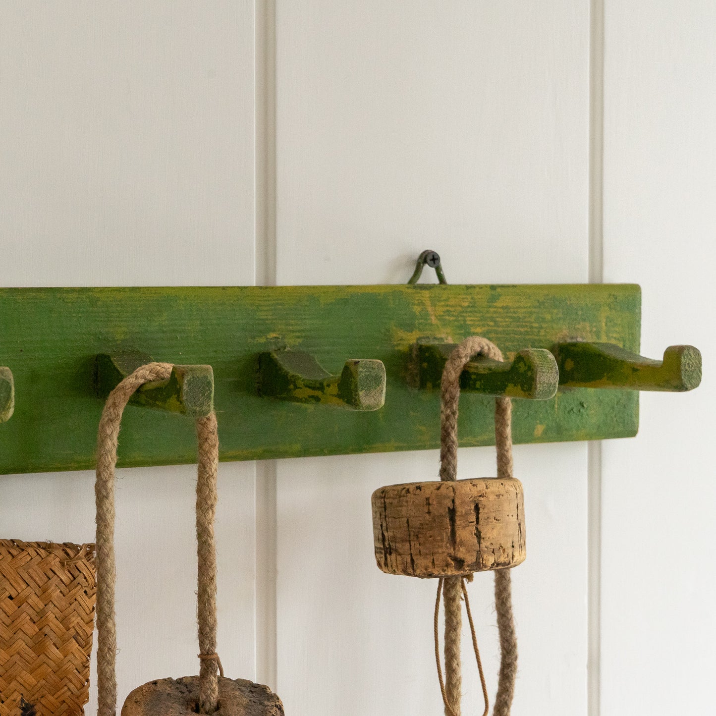 Rustic Green Painted Wooden Coat Hooks #2