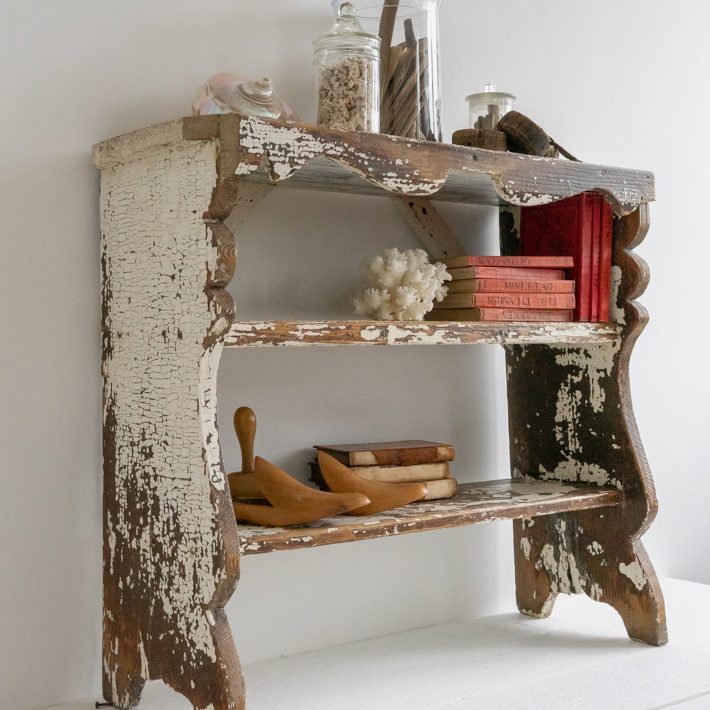 Rustic Painted Bench Shelf