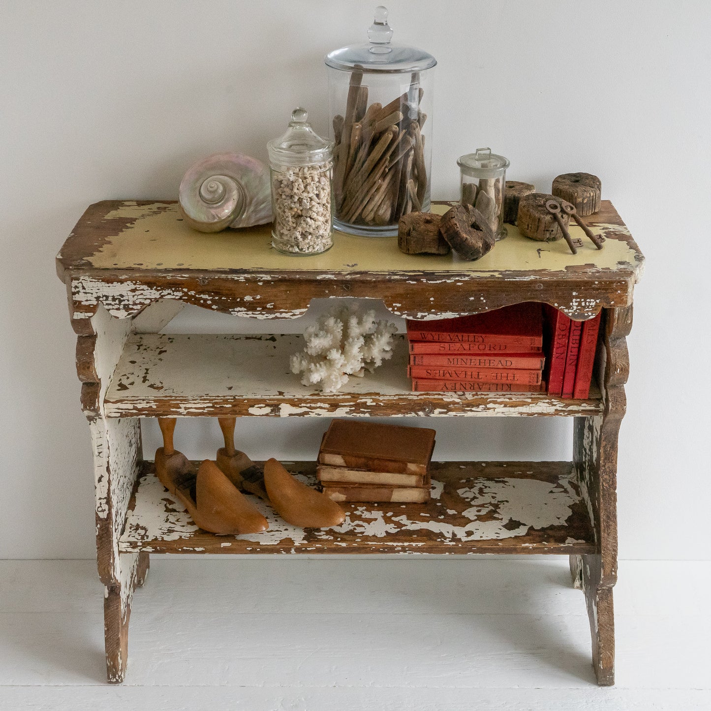 Rustic Painted Bench Shelf