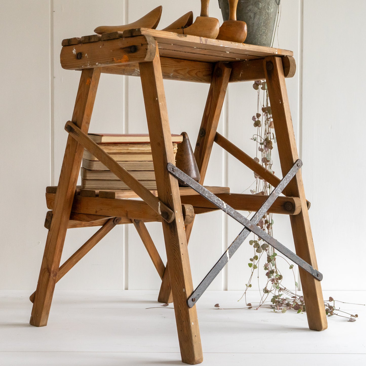 Rustic Pine Folding Stool Steps