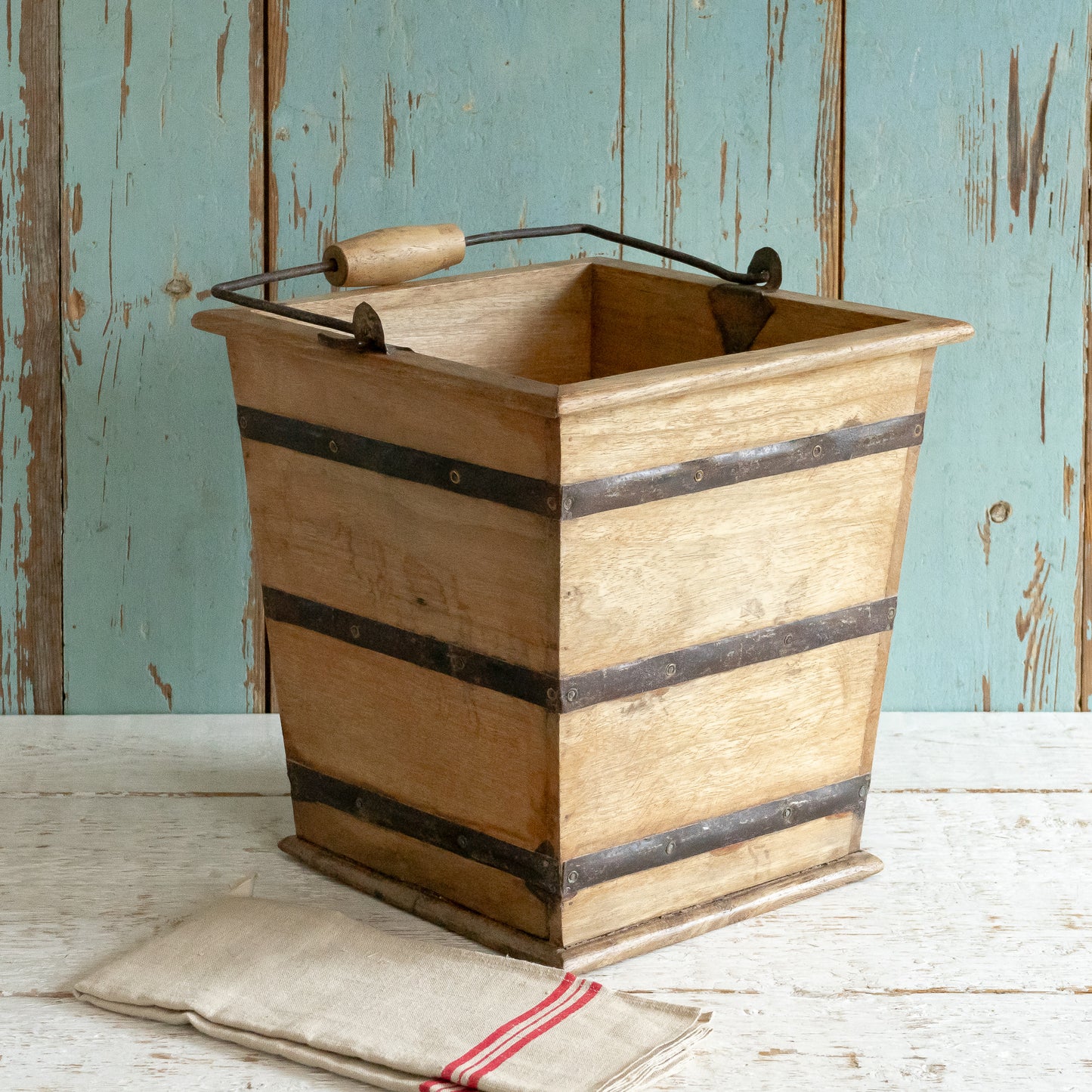 Rustic Square Wooden Bucket