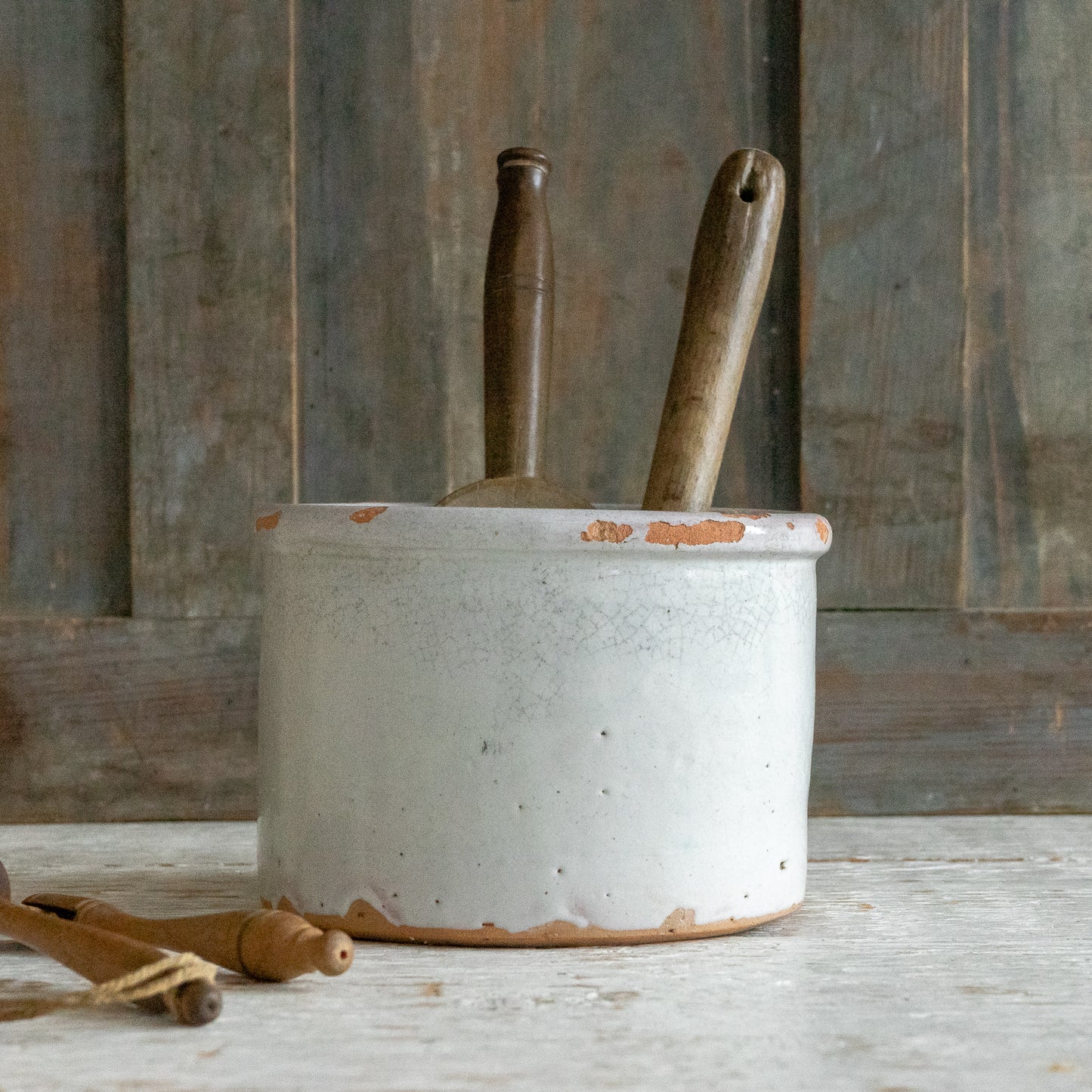 Rustic White Glazed Pottery Vessel