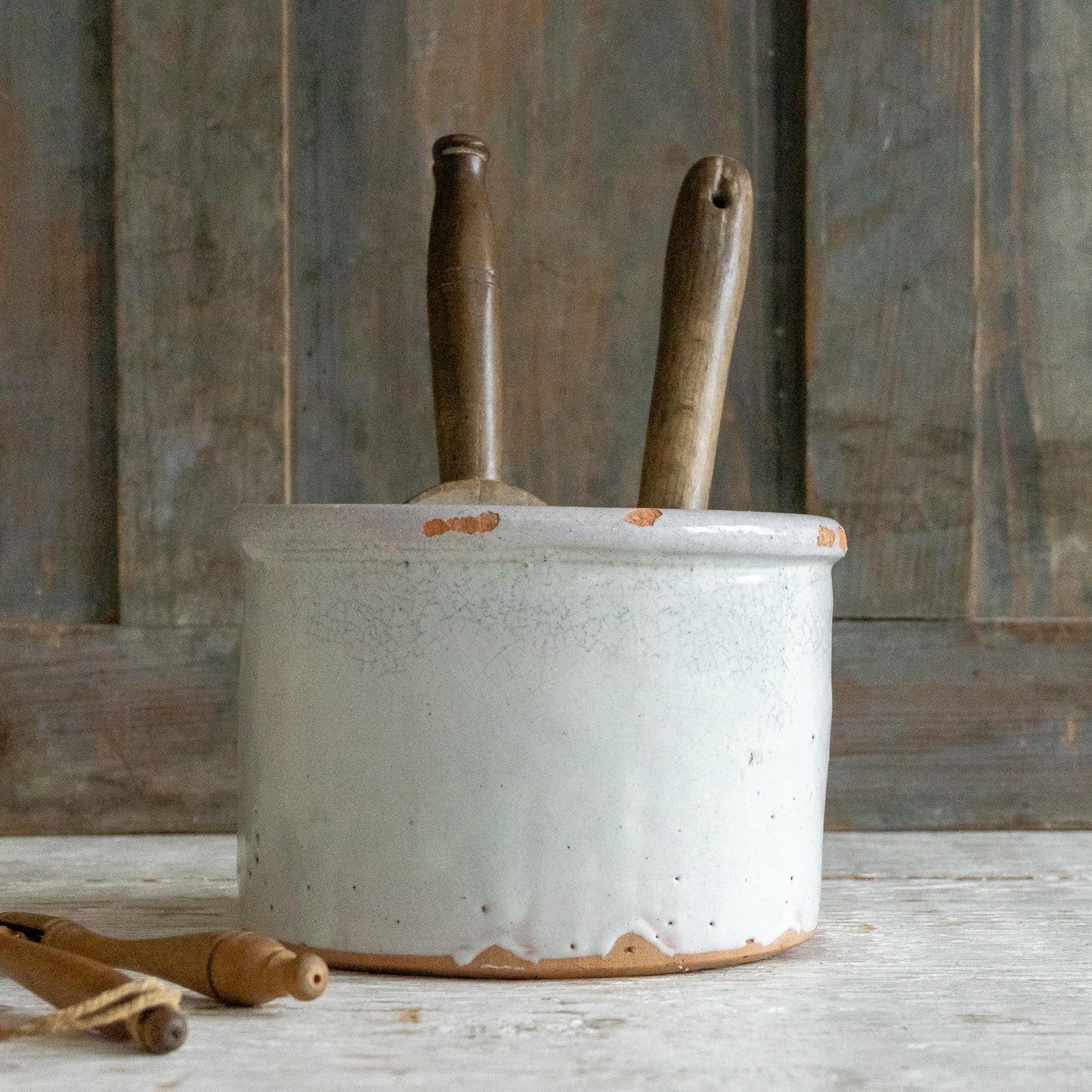 Rustic White Glazed Pottery Vessel