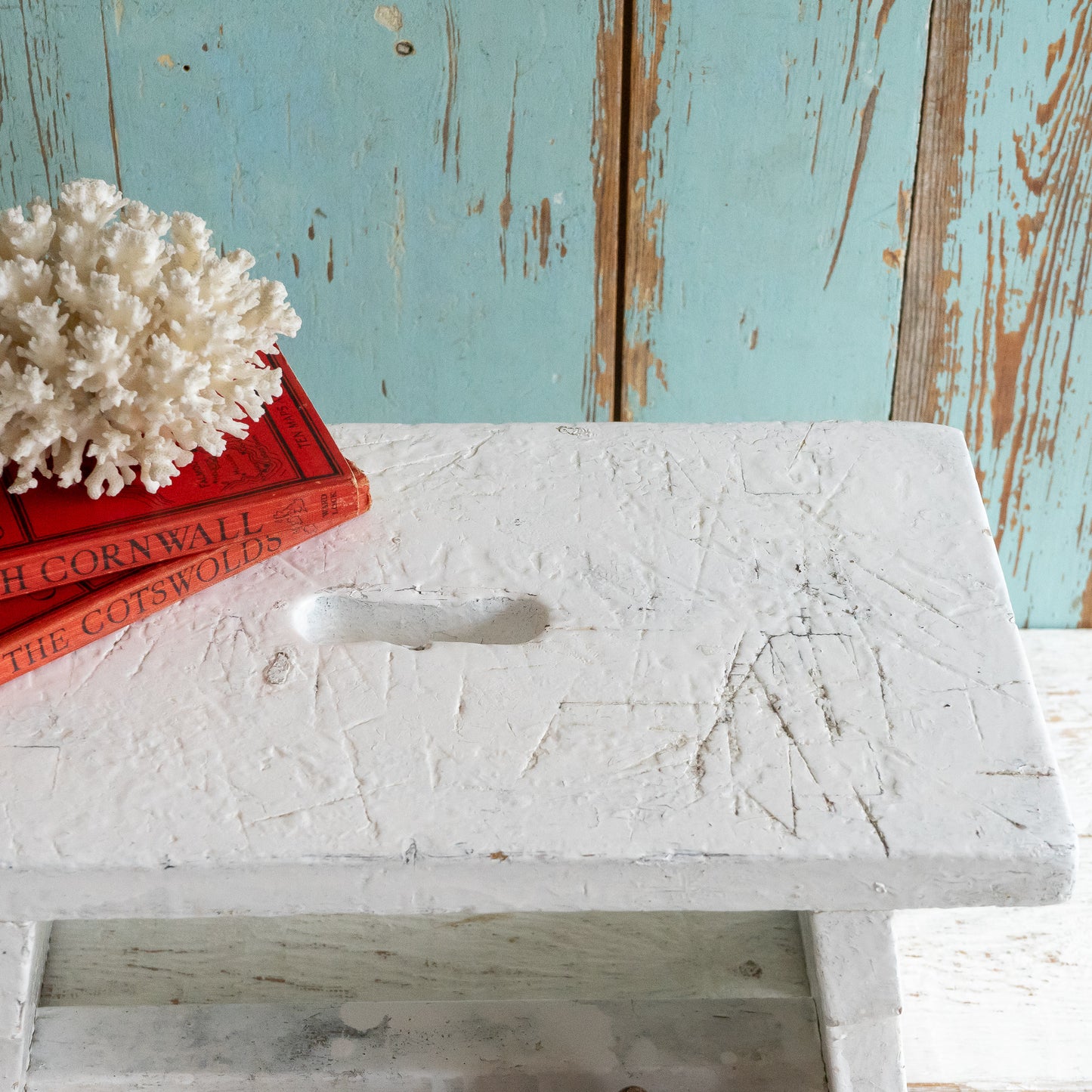 Rustic White Painted Stool