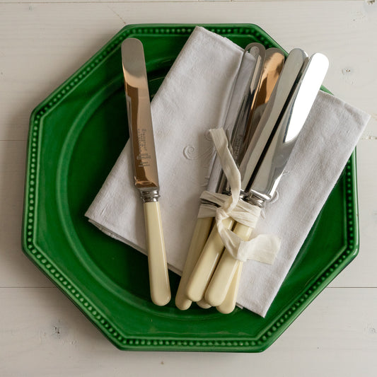 Vintage set of 6 Large Faux Bone Handle Dinner Knives