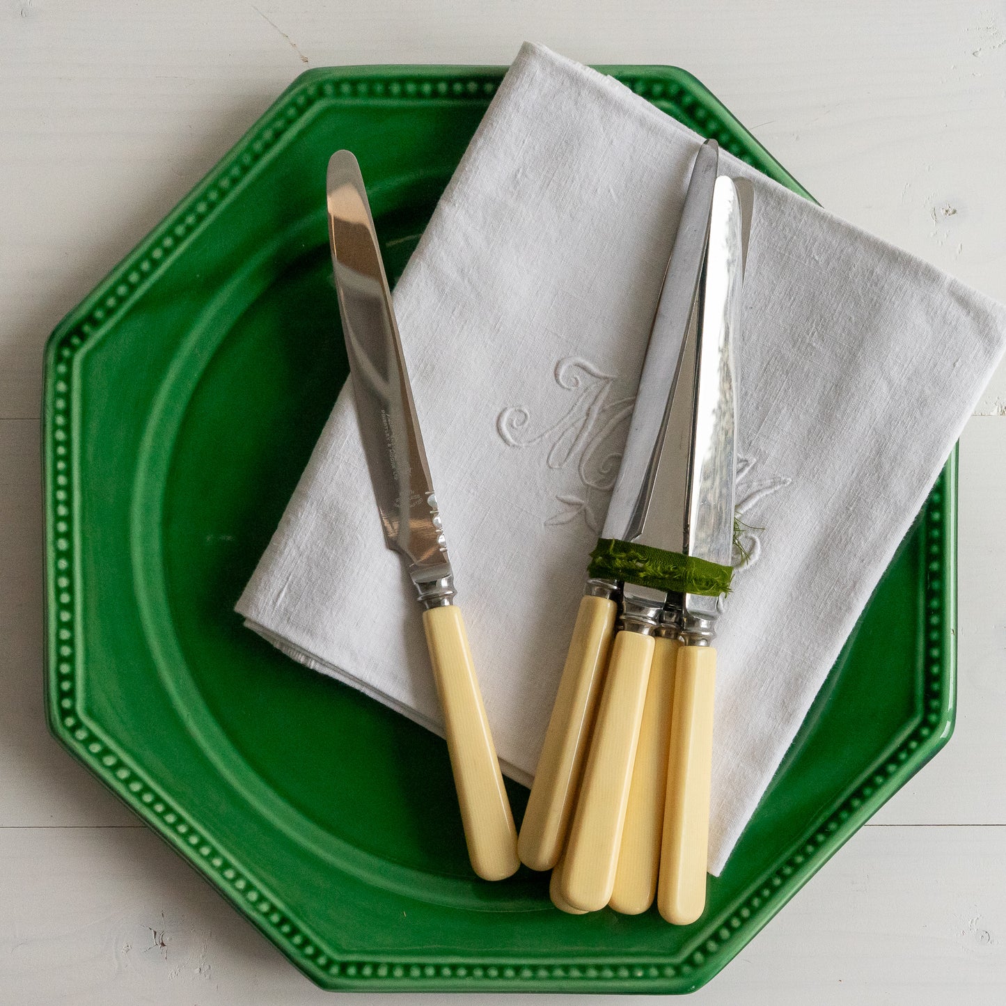 Set of 6 Vintage Faux Bone Handle Knives