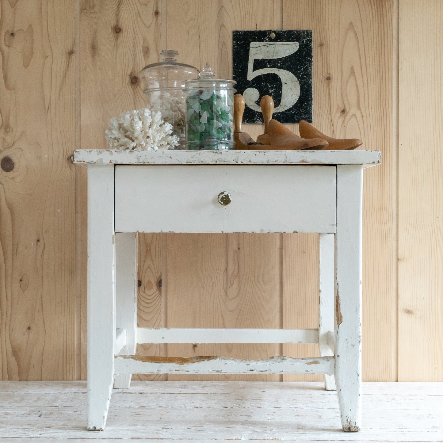 Small White Painted Rustic Side Table