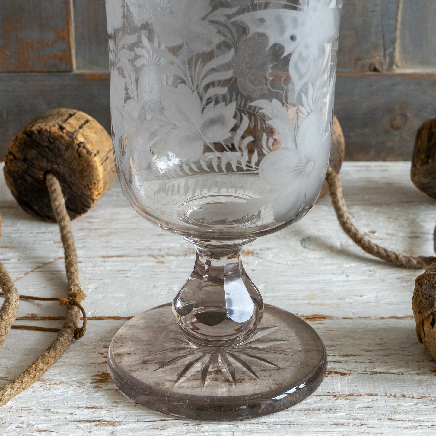 Stunning Antique Etched Glass Celery Vase