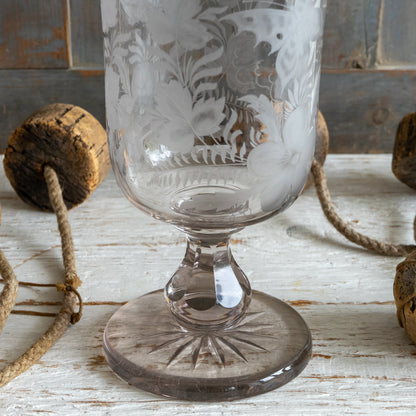 Stunning Antique Etched Glass Celery Vase