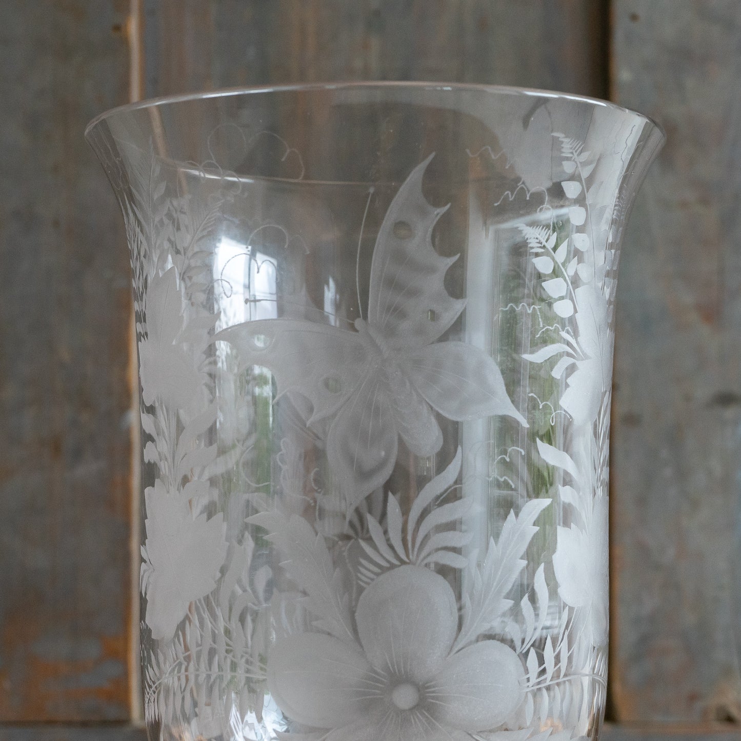 Stunning Antique Etched Glass Celery Vase