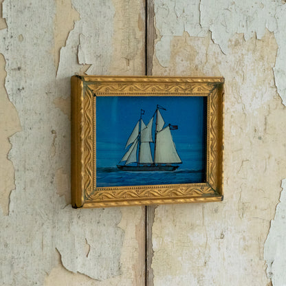 Sweet Little Painting on Glass of a Ship