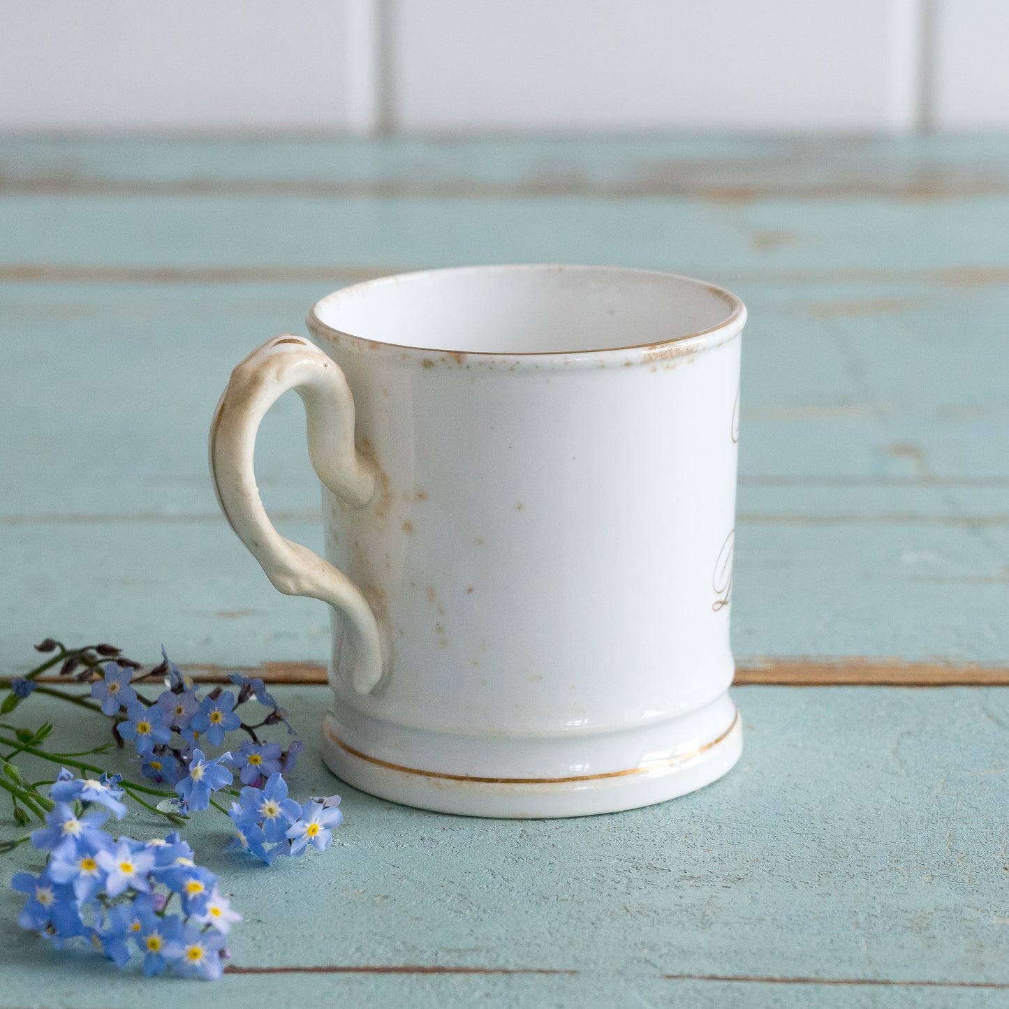 Sweet Little Ironstone Mug with Gold Lettering