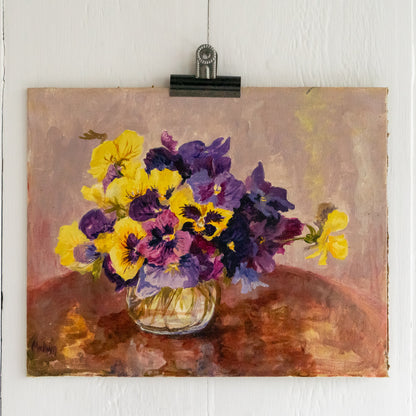 Sweet Little Oil on Board Painting of Pansies