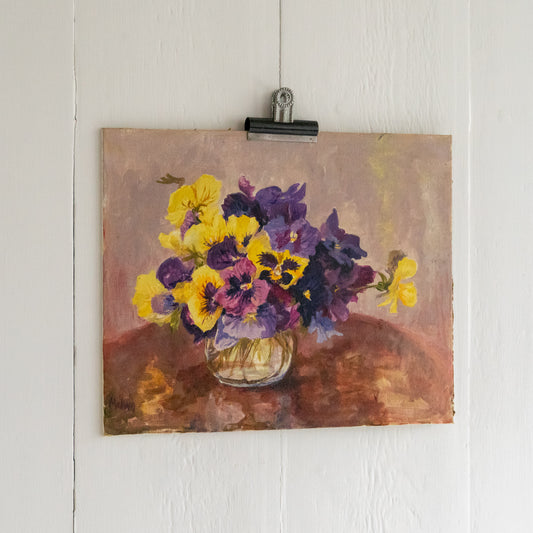Sweet Little Oil on Board Painting of Pansies