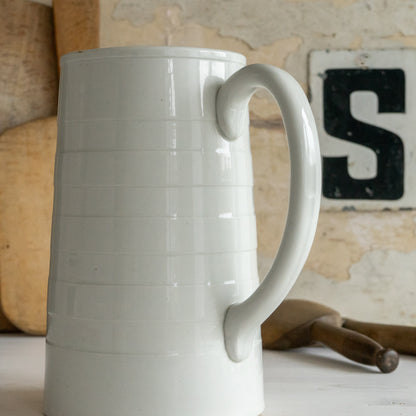 Tall Antique  White Ironstone Banded Dairy Jug