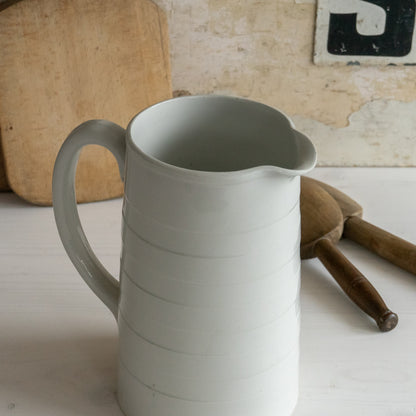Tall Antique  White Ironstone Banded Dairy Jug