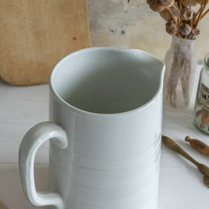 Tall Edwardian White Ironstone Banded dairy Jug