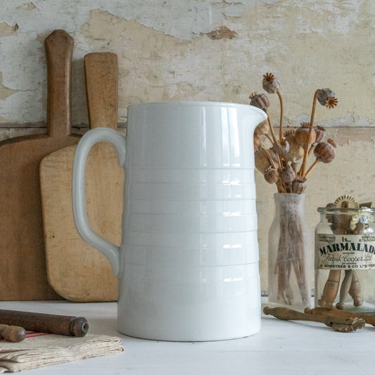 Tall Edwardian White Ironstone Banded dairy Jug