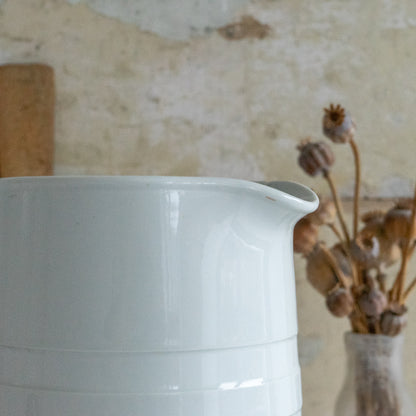 Tall Edwardian White Ironstone Banded dairy Jug