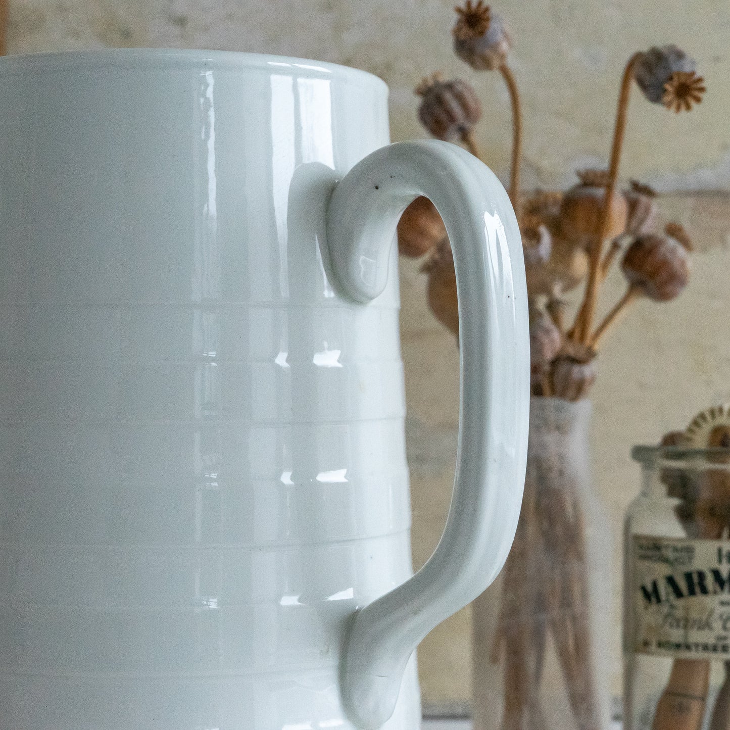 Tall Edwardian White Ironstone Banded dairy Jug