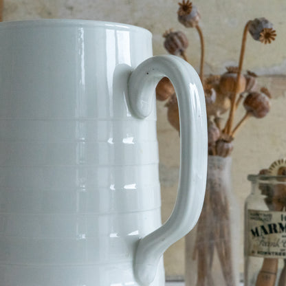 Tall Edwardian White Ironstone Banded dairy Jug