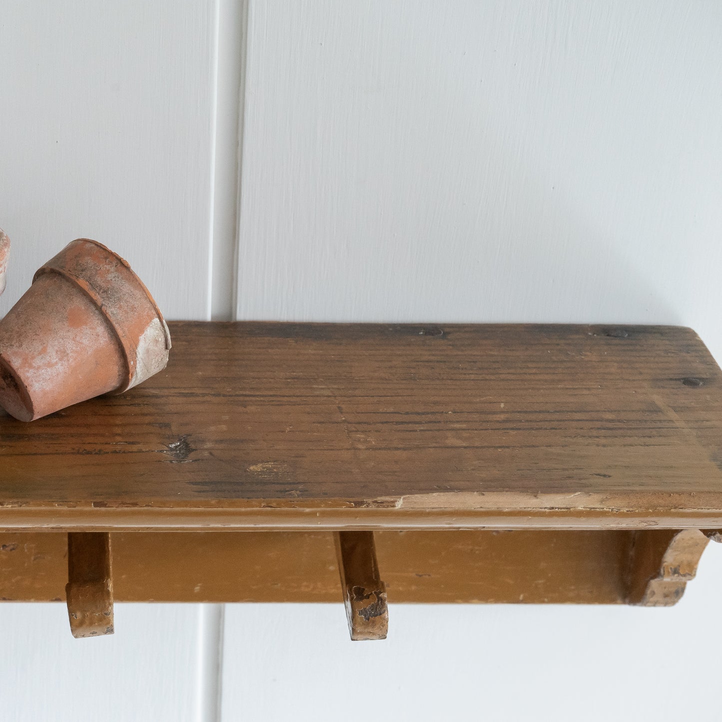 Timeworn Rustic Painted Coat Hooks and Shelf