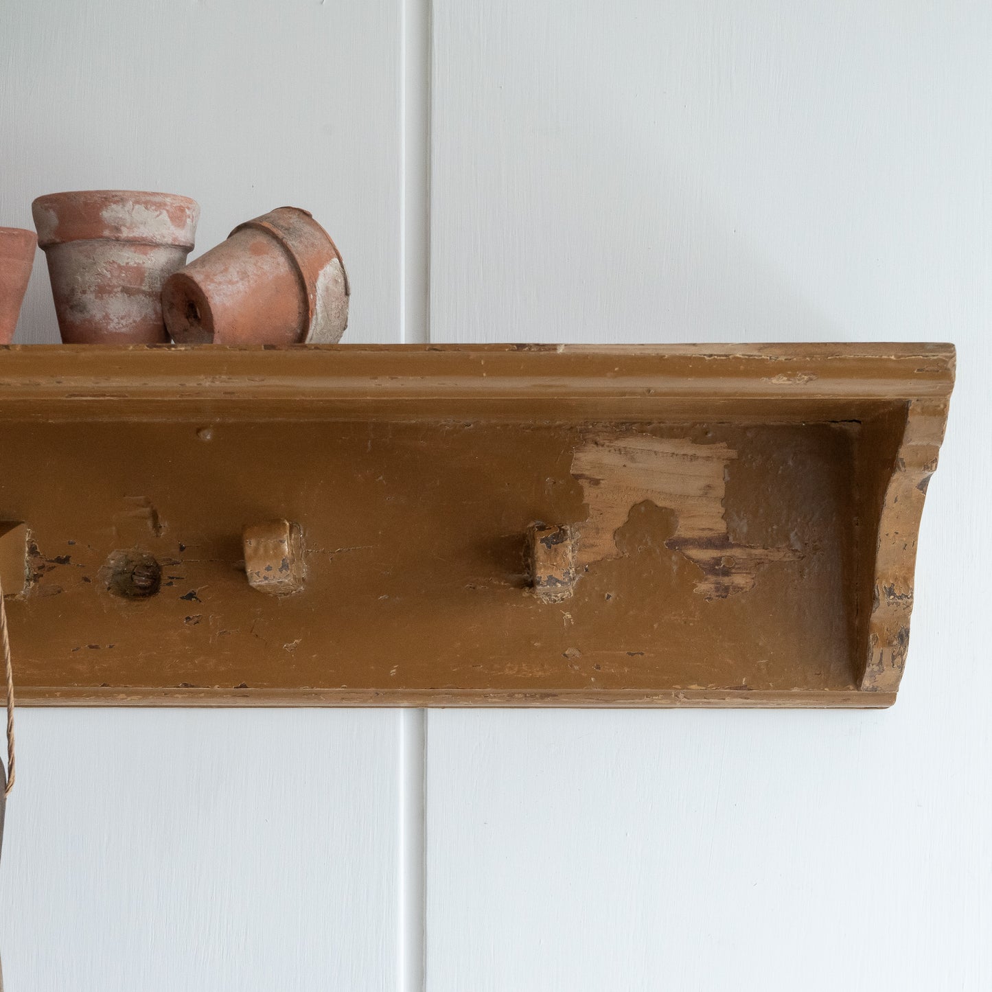Timeworn Rustic Painted Coat Hooks and Shelf