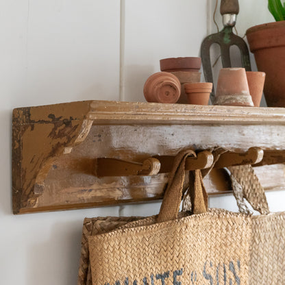 Timeworn Rustic Painted Coat Hooks and Shelf
