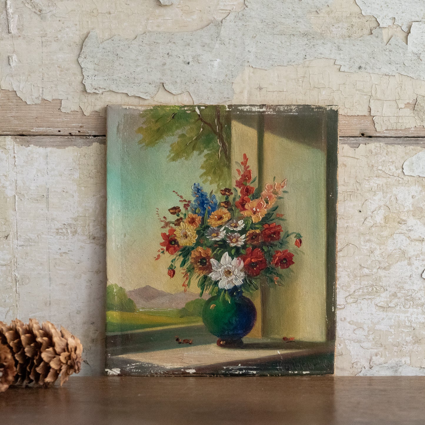 Tiny Floral Oil on Board Painting