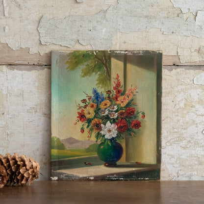 Tiny Floral Oil on Board Painting