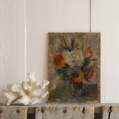 Tiny French Oil on Board Floral Painting