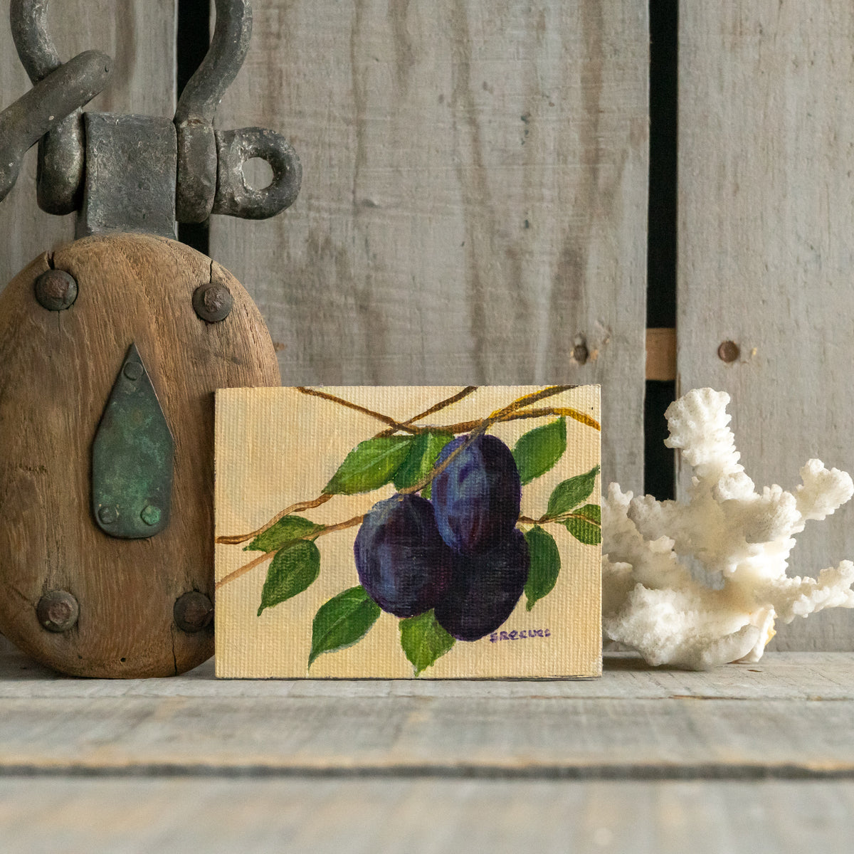 Tiny Oil Painting of Plums