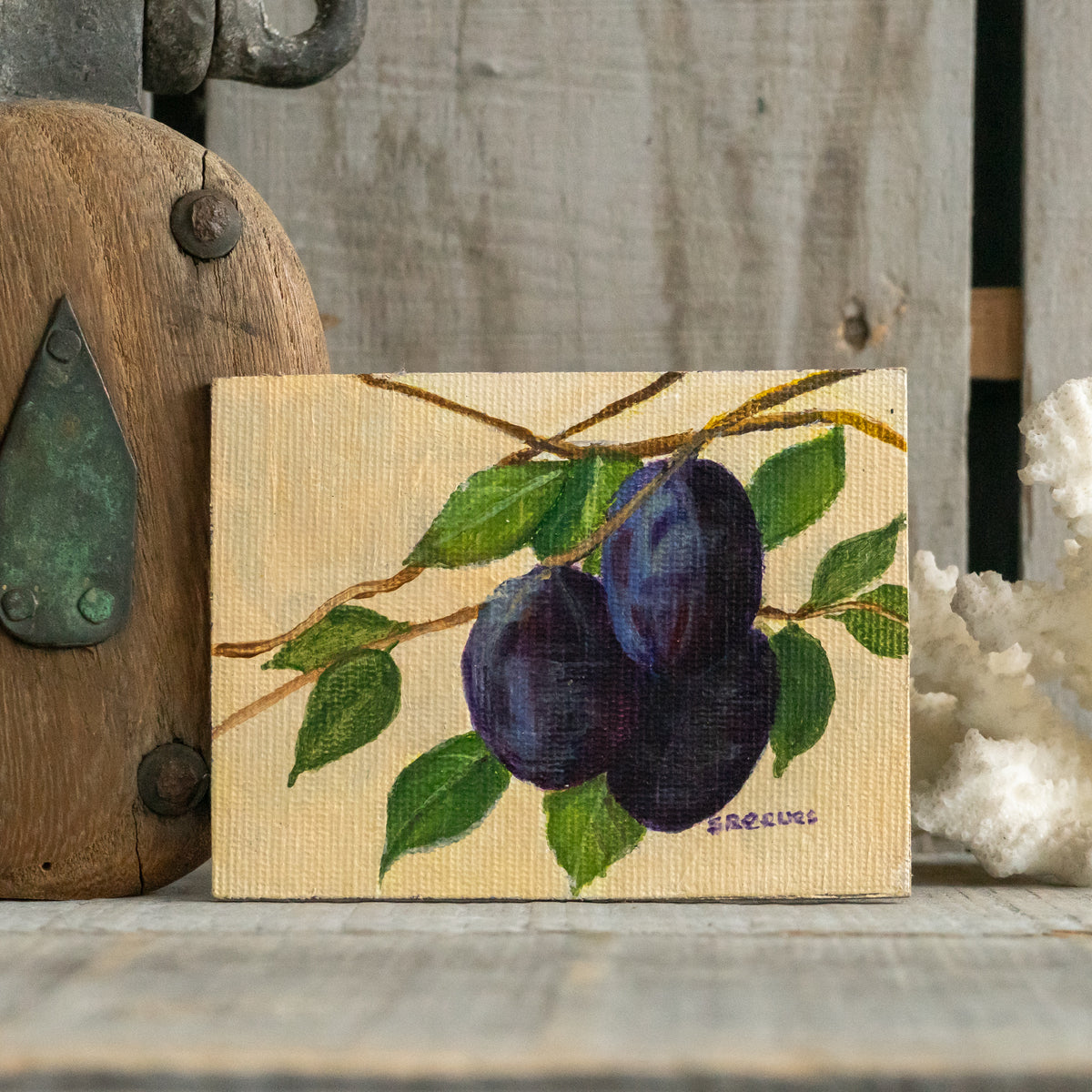 Tiny Oil Painting of Plums
