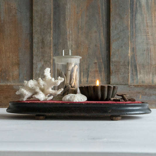 Velvet Covered Oval Ebonised Dome Base