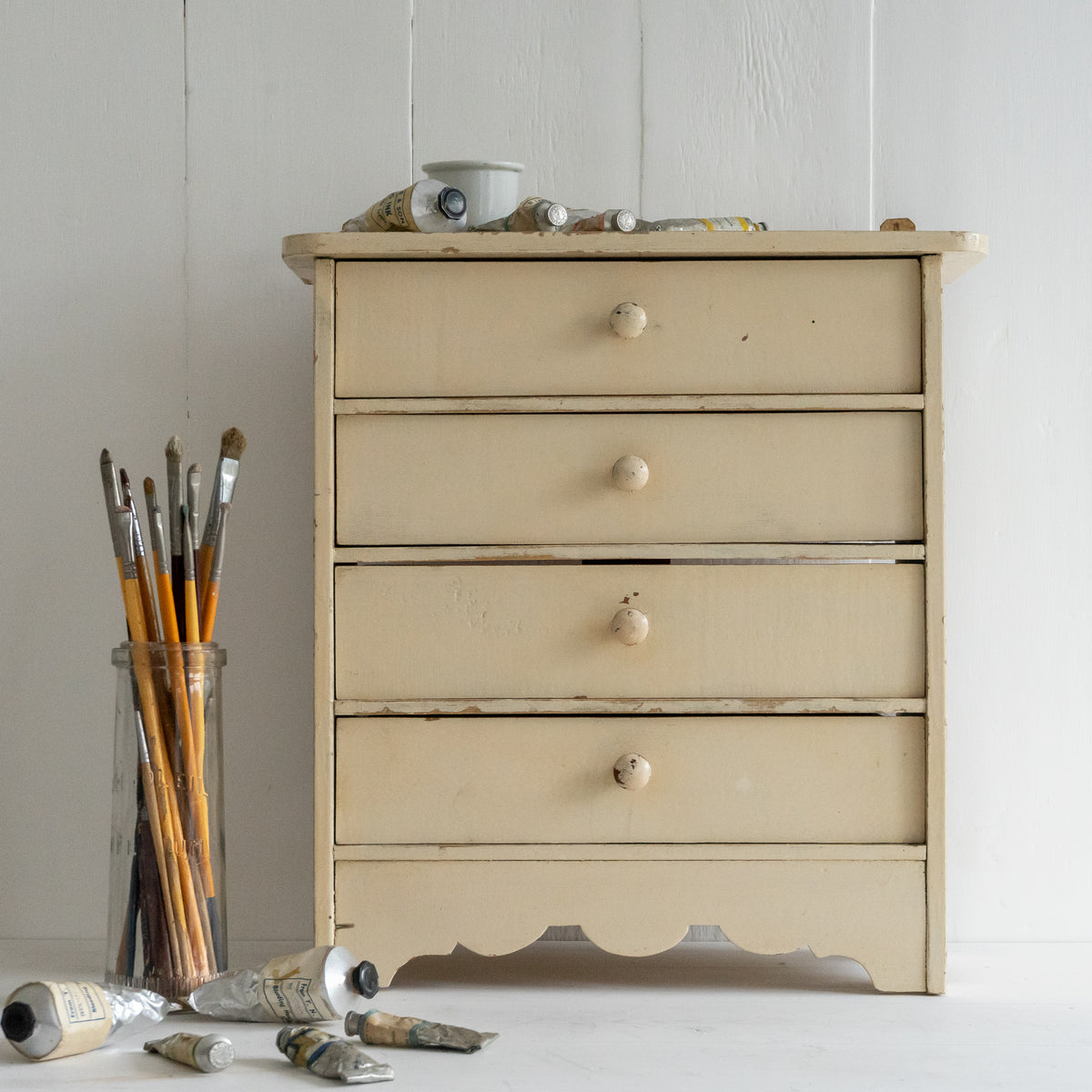 Vintage Bank of Pretty Cream Drawers