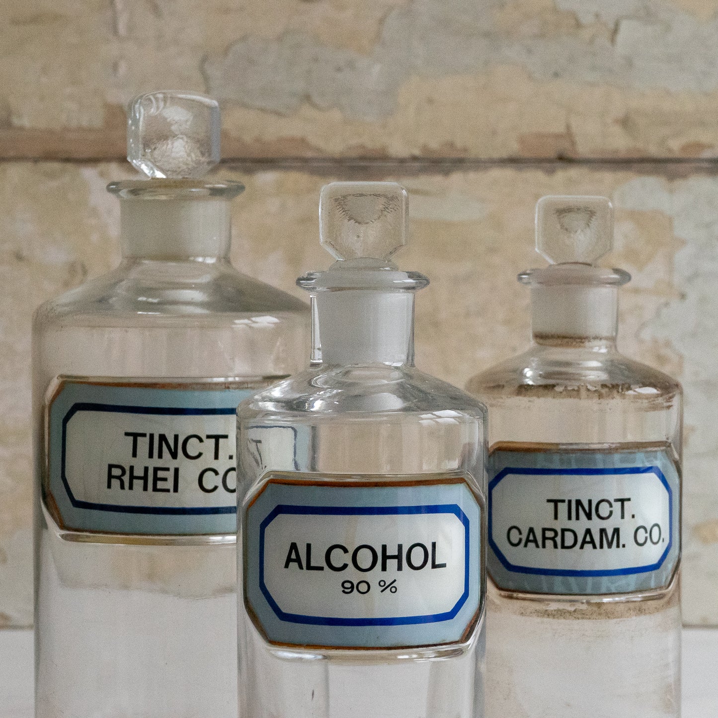 Vintage Chemistry Bottle with Blue and White Label